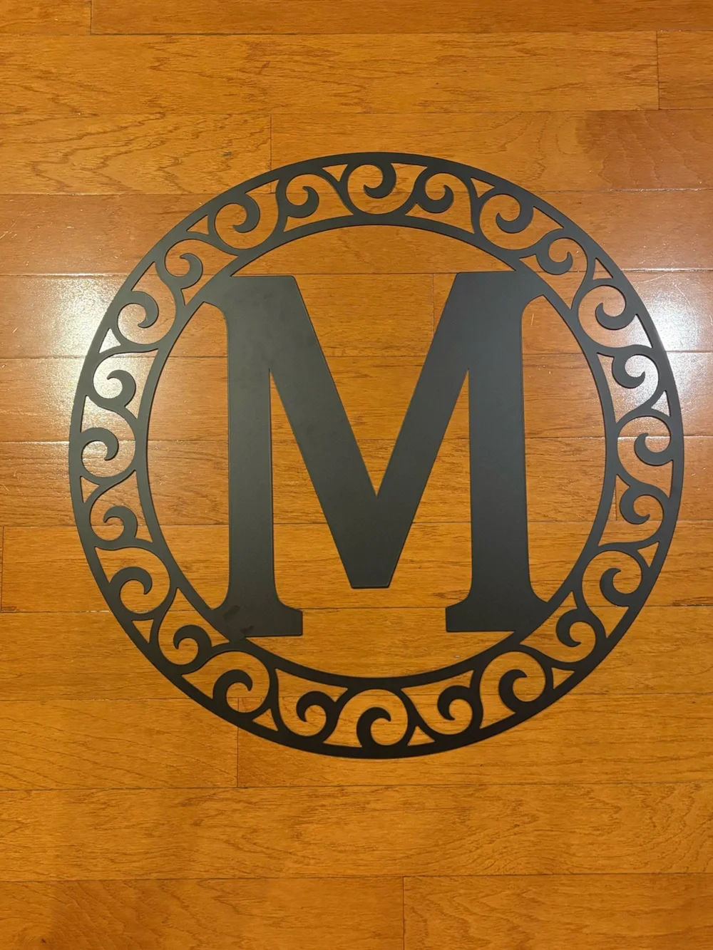 Monogram Wall Plaque Letter M in Black Iron